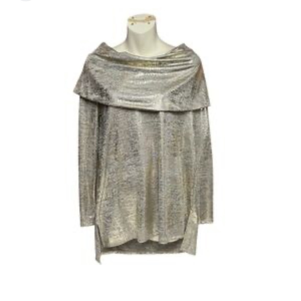 Chelsea & Theodore Shimmering Silver Cowl Neck Sweater